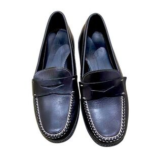 Men’s MSM handmade premium black leather slip on penny loafers overstitched sz 9